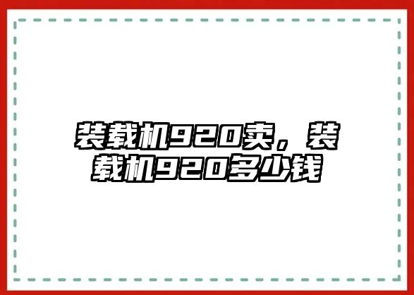 裝載機920賣，裝載機920多少錢