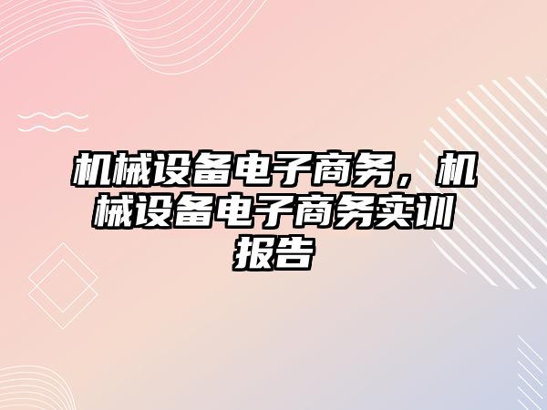 機械設備電子商務，機械設備電子商務實訓報告