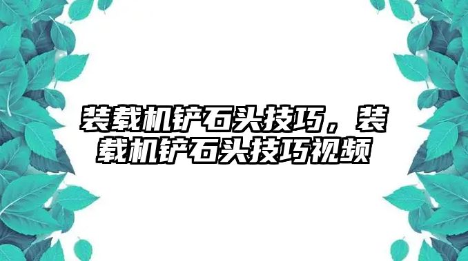 裝載機(jī)鏟石頭技巧，裝載機(jī)鏟石頭技巧視頻