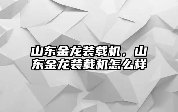 山東金龍裝載機，山東金龍裝載機怎么樣