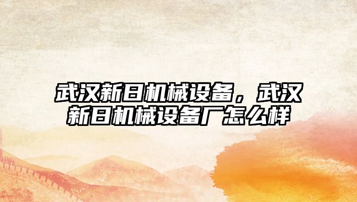 武漢新日機械設備，武漢新日機械設備廠怎么樣