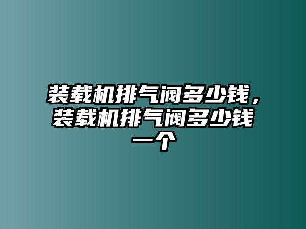 裝載機排氣閥多少錢，裝載機排氣閥多少錢一個