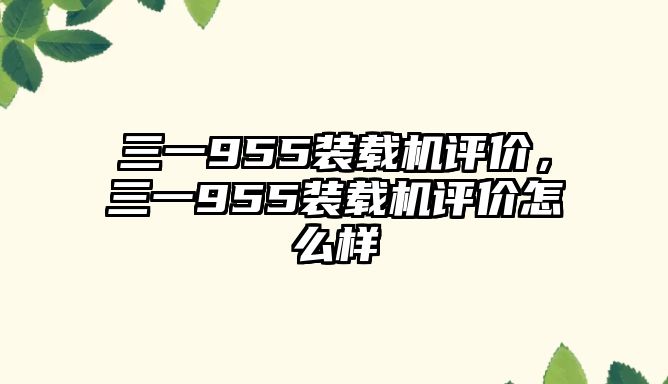 三一955裝載機評價，三一955裝載機評價怎么樣