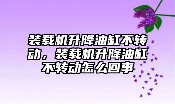 裝載機升降油缸不轉動，裝載機升降油缸不轉動怎么回事