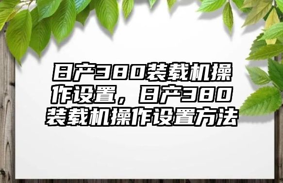 日產380裝載機操作設置，日產380裝載機操作設置方法