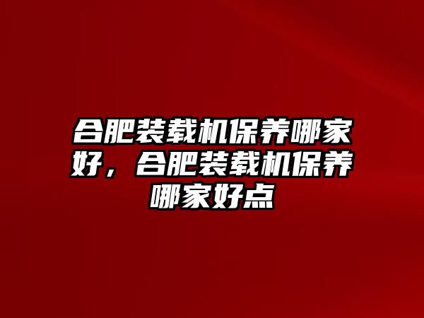 合肥裝載機保養哪家好，合肥裝載機保養哪家好點