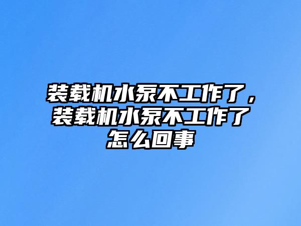 裝載機(jī)水泵不工作了，裝載機(jī)水泵不工作了怎么回事