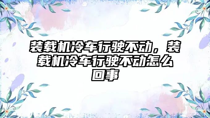 裝載機冷車行駛不動，裝載機冷車行駛不動怎么回事