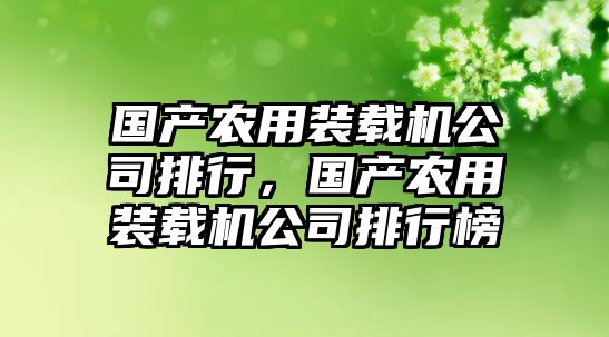 國產農用裝載機公司排行，國產農用裝載機公司排行榜