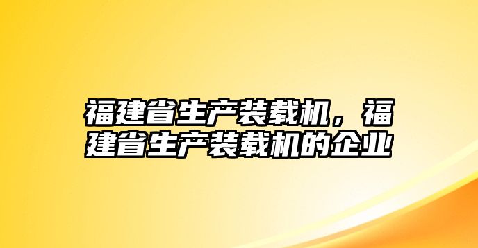 福建省生產裝載機，福建省生產裝載機的企業