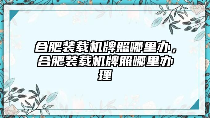 合肥裝載機牌照哪里辦，合肥裝載機牌照哪里辦理