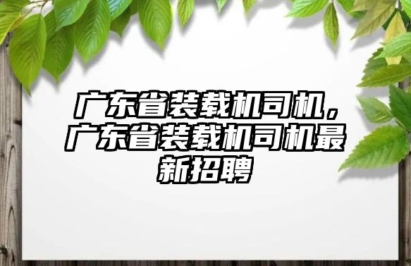 廣東省裝載機司機，廣東省裝載機司機最新招聘