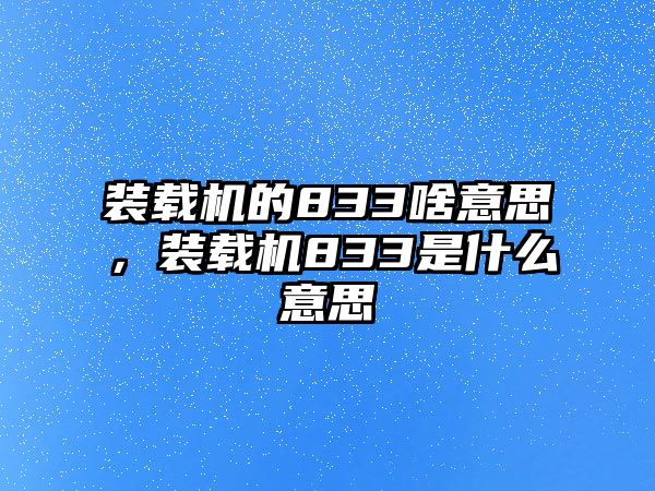 裝載機的833啥意思，裝載機833是什么意思