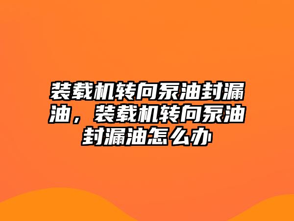 裝載機轉向泵油封漏油，裝載機轉向泵油封漏油怎么辦