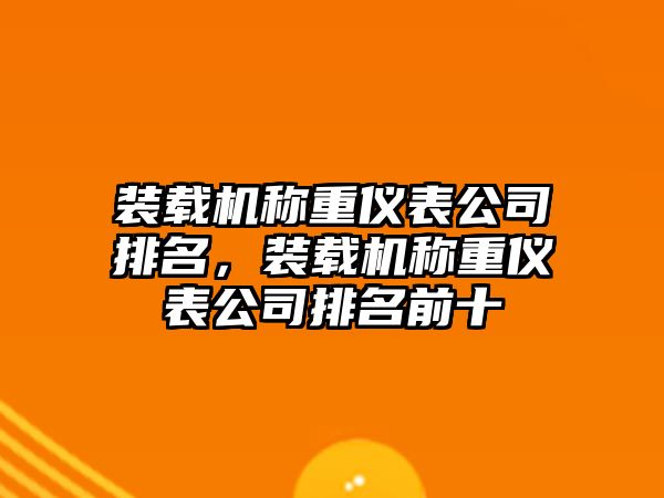 裝載機稱重儀表公司排名，裝載機稱重儀表公司排名前十