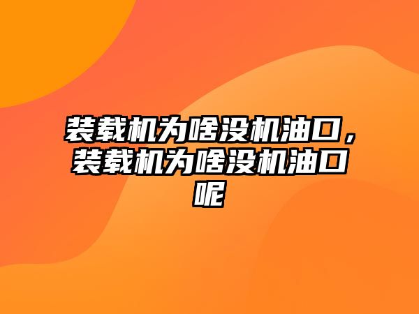 裝載機為啥沒機油口，裝載機為啥沒機油口呢