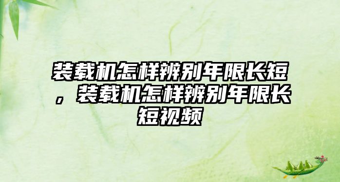 裝載機怎樣辨別年限長短，裝載機怎樣辨別年限長短視頻