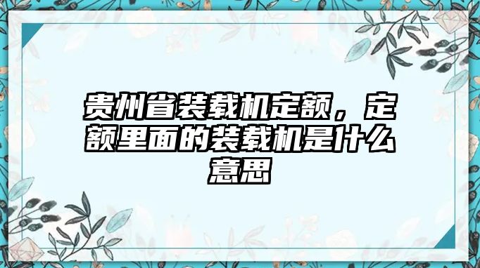 貴州省裝載機(jī)定額，定額里面的裝載機(jī)是什么意思