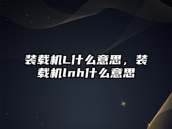 裝載機L什么意思，裝載機lnh什么意思