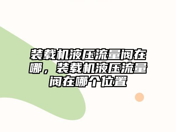 裝載機液壓流量閥在哪，裝載機液壓流量閥在哪個位置