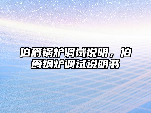 伯爵鍋爐調試說明，伯爵鍋爐調試說明書