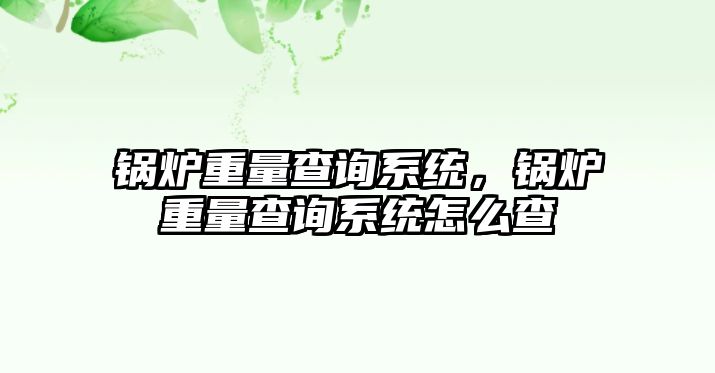 鍋爐重量查詢系統，鍋爐重量查詢系統怎么查