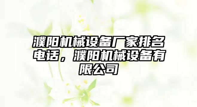 濮陽機(jī)械設(shè)備廠家排名電話，濮陽機(jī)械設(shè)備有限公司