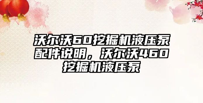 沃爾沃60挖掘機液壓泵配件說明，沃爾沃460挖掘機液壓泵