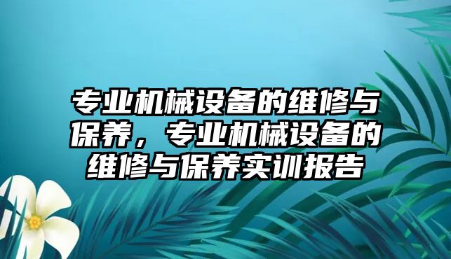 專業機械設備的維修與保養，專業機械設備的維修與保養實訓報告