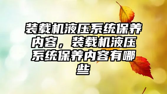 裝載機液壓系統(tǒng)保養(yǎng)內(nèi)容，裝載機液壓系統(tǒng)保養(yǎng)內(nèi)容有哪些