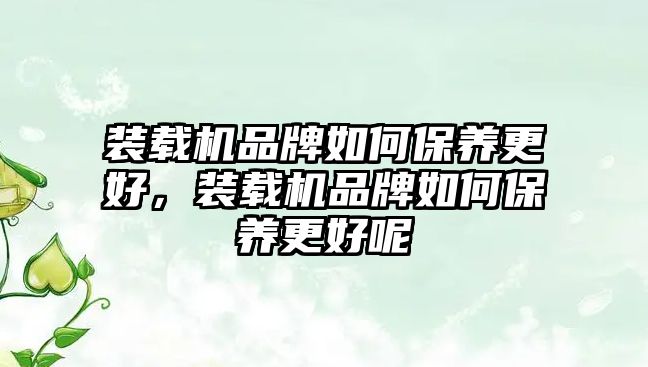 裝載機品牌如何保養更好，裝載機品牌如何保養更好呢