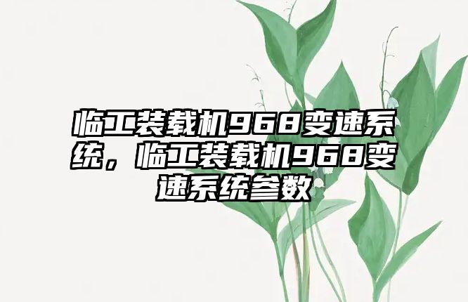 臨工裝載機(jī)968變速系統(tǒng)，臨工裝載機(jī)968變速系統(tǒng)參數(shù)