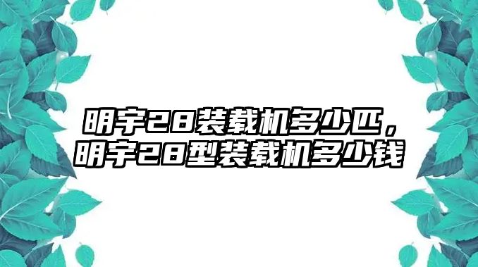 明宇28裝載機多少匹，明宇28型裝載機多少錢