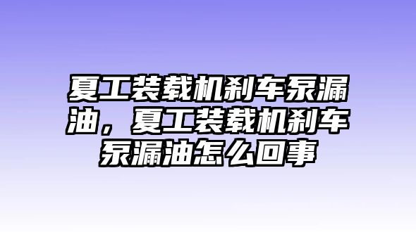 夏工裝載機剎車泵漏油，夏工裝載機剎車泵漏油怎么回事