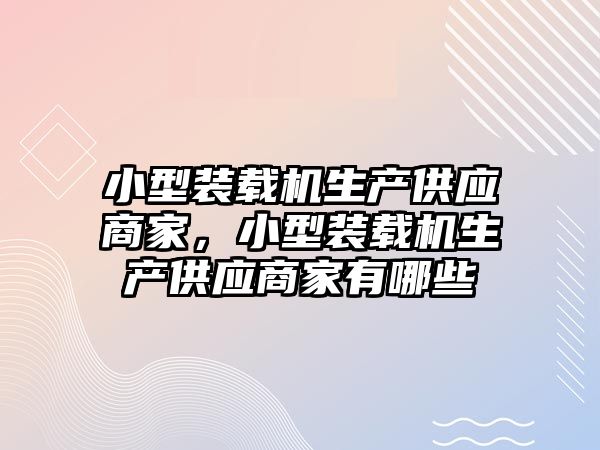 小型裝載機生產供應商家，小型裝載機生產供應商家有哪些