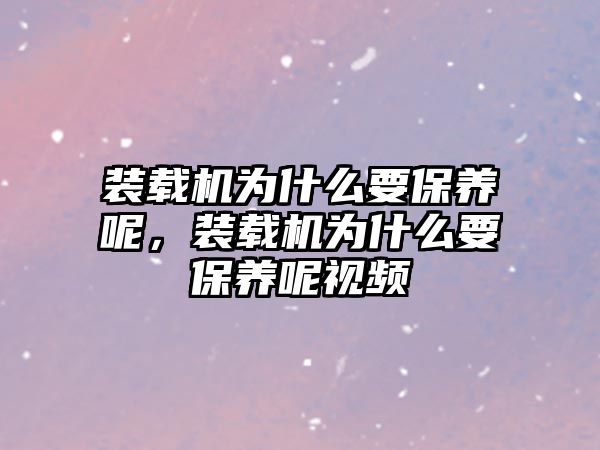 裝載機為什么要保養呢，裝載機為什么要保養呢視頻