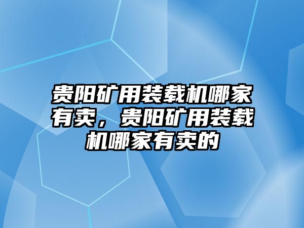 貴陽礦用裝載機哪家有賣，貴陽礦用裝載機哪家有賣的